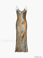 Neptune Satin Open Trendy Back Long Dress Dresses