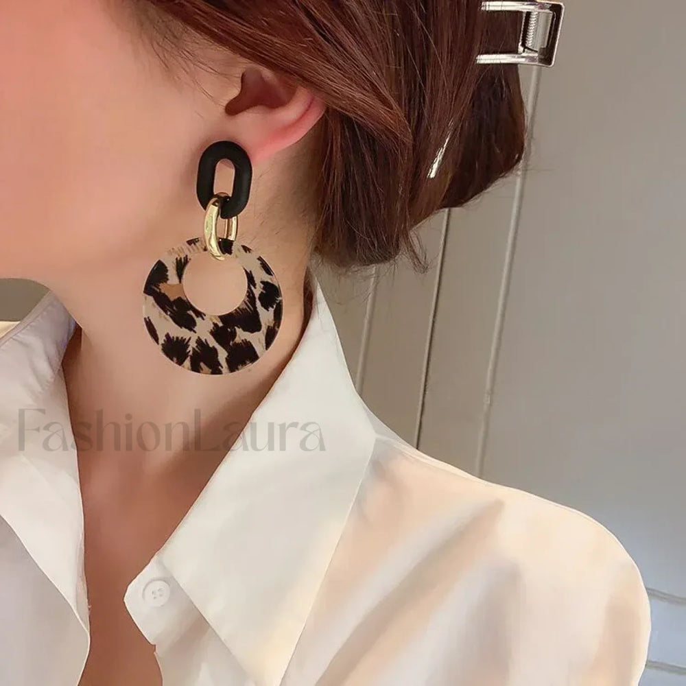 New Acrylic Geometric Leopard Circle Dangle Earrings Korean Statement Earring Girls Earring
