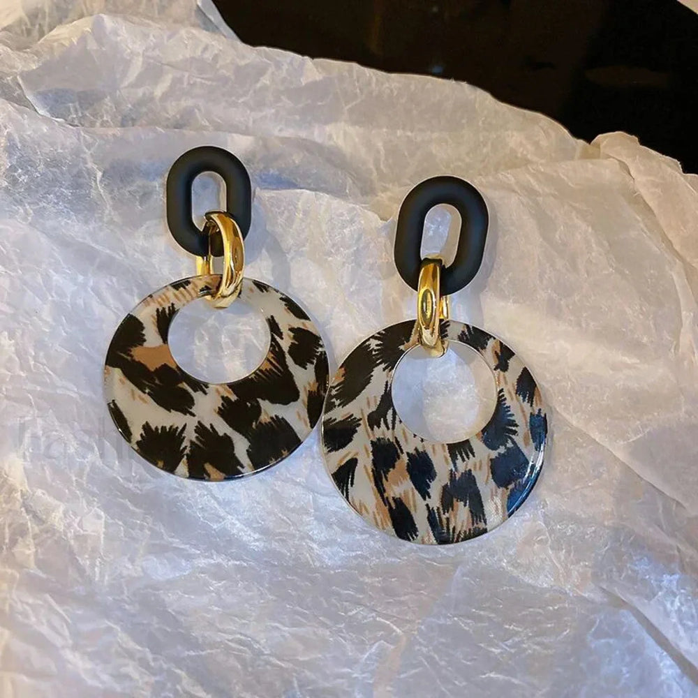 New Acrylic Geometric Leopard Circle Dangle Earrings Korean Statement Earring Girls Earring leopard black
