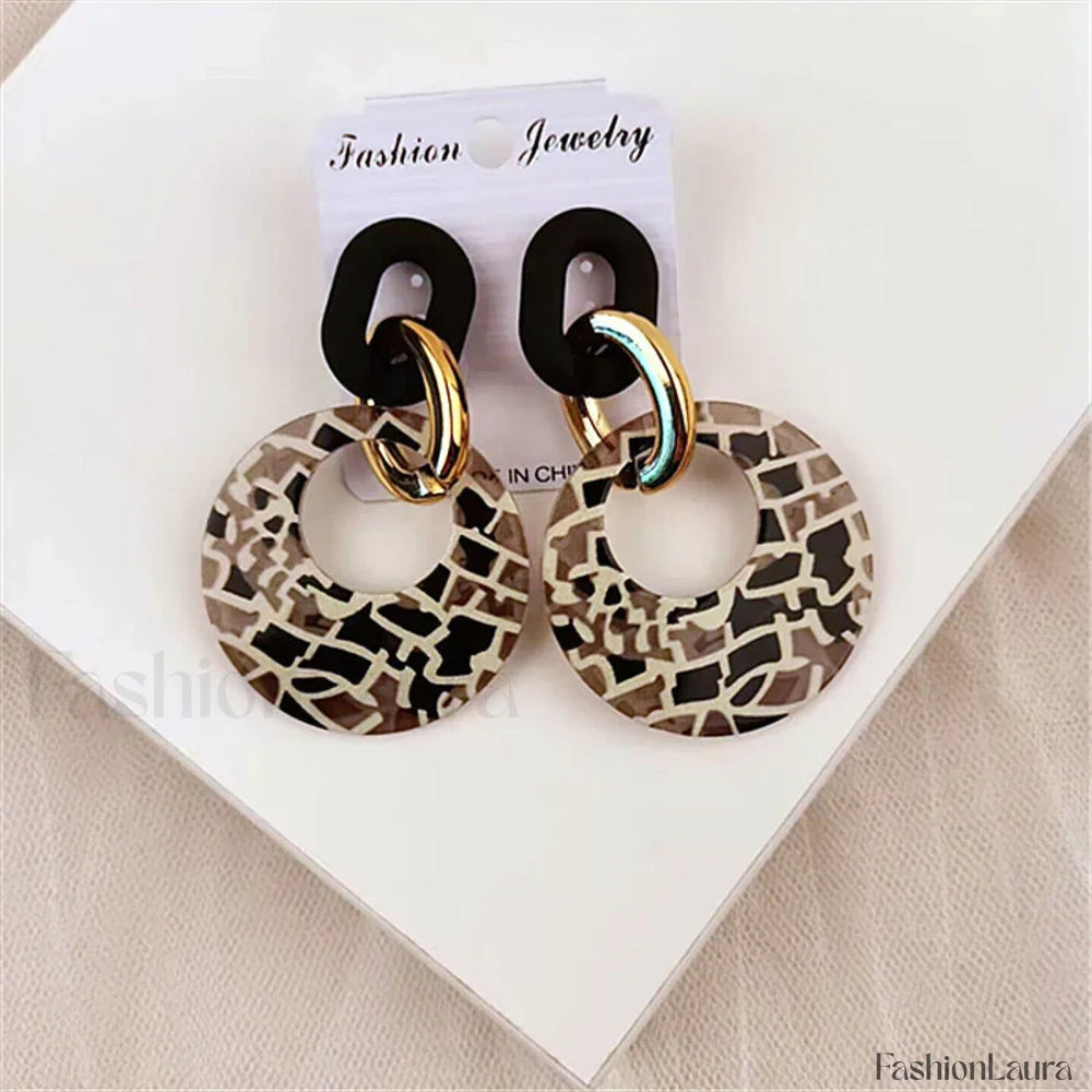 New Acrylic Geometric Leopard Circle Dangle Earrings Korean Statement Earring Girls Earring plaid