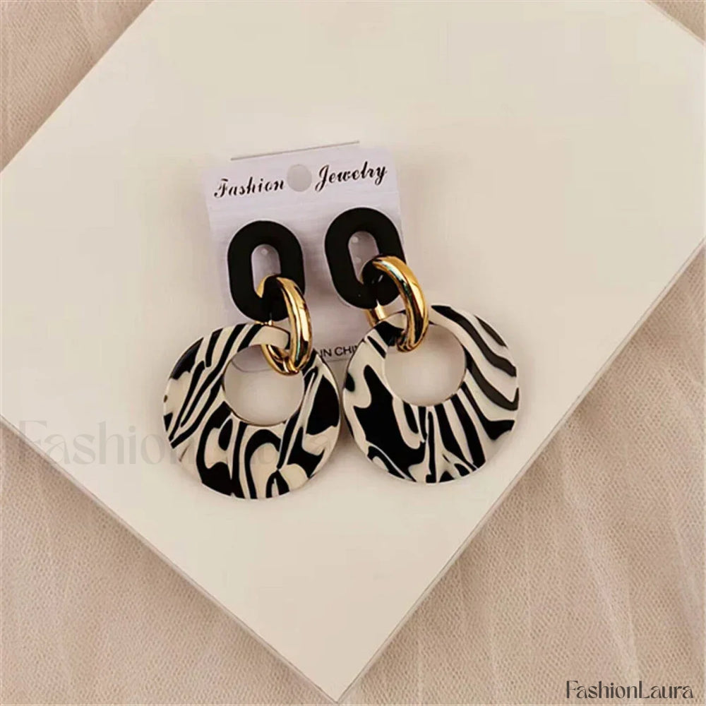 New Acrylic Geometric Leopard Circle Dangle Earrings Korean Statement Earring Girls Earring stripe