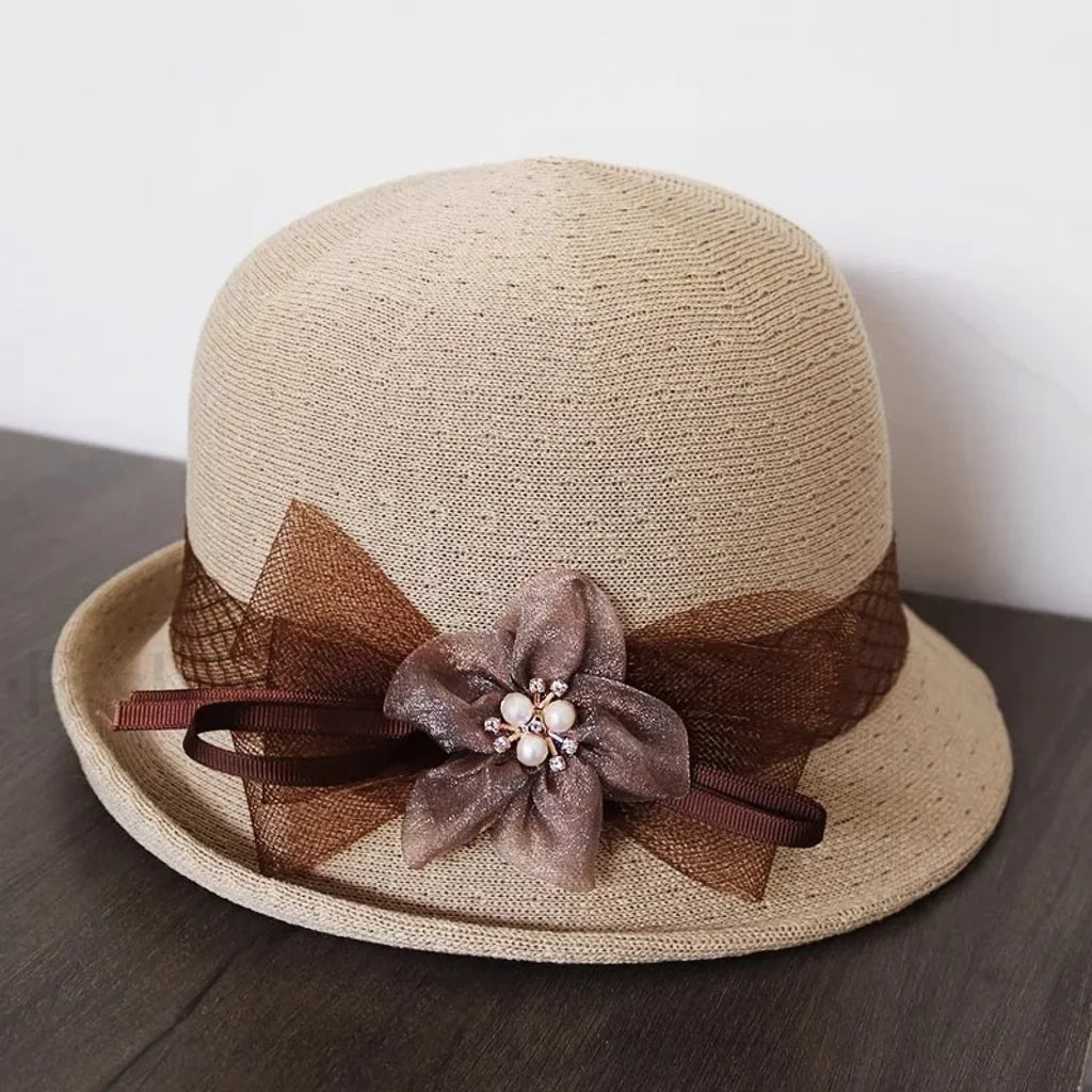 New Flower Small Pot Fashionable Woolen Curved Brim Top Hat beige
