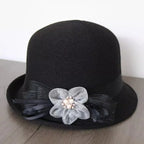 New Flower Small Pot Fashionable Woolen Curved Brim Top Hat black