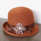 New Flower Small Pot Fashionable Woolen Curved Brim Top Hat brown