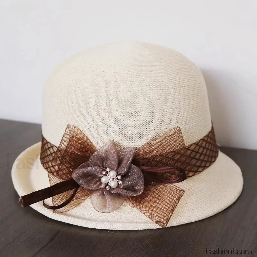 New Flower Small Pot Fashionable Woolen Curved Brim Top Hat white