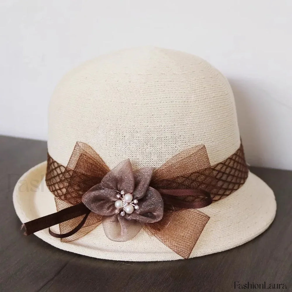 New Flower Small Pot Fashionable Woolen Curved Brim Top Hat white