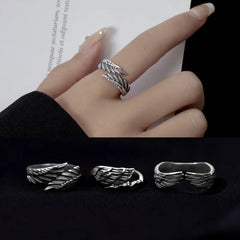 New Goth Black Angel Demon Retro Stainless Couple Punk Jewelry Gift Ring resizable / Sliver