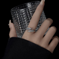 New Goth Black Angel Demon Retro Stainless Couple Punk Jewelry Gift Ring resizable / Sliver