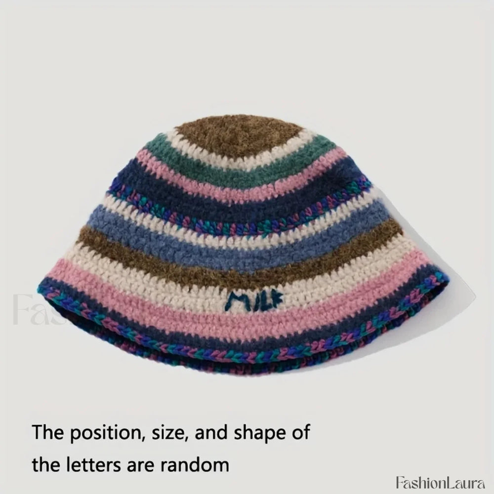 New Knitted Fisherman Autumn Winter Warm Retro Striped Basin Hat Blue / One Size