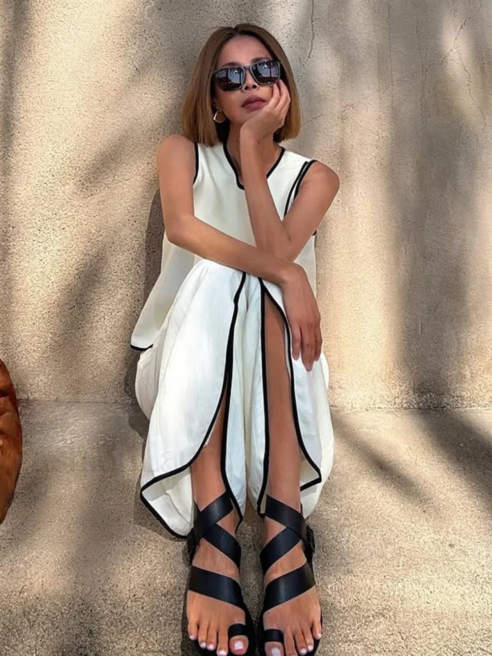 New O Neck Crop Pants Two Piece Set