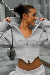 New Streetwear Fleece Zipper Hoodie Grey / S