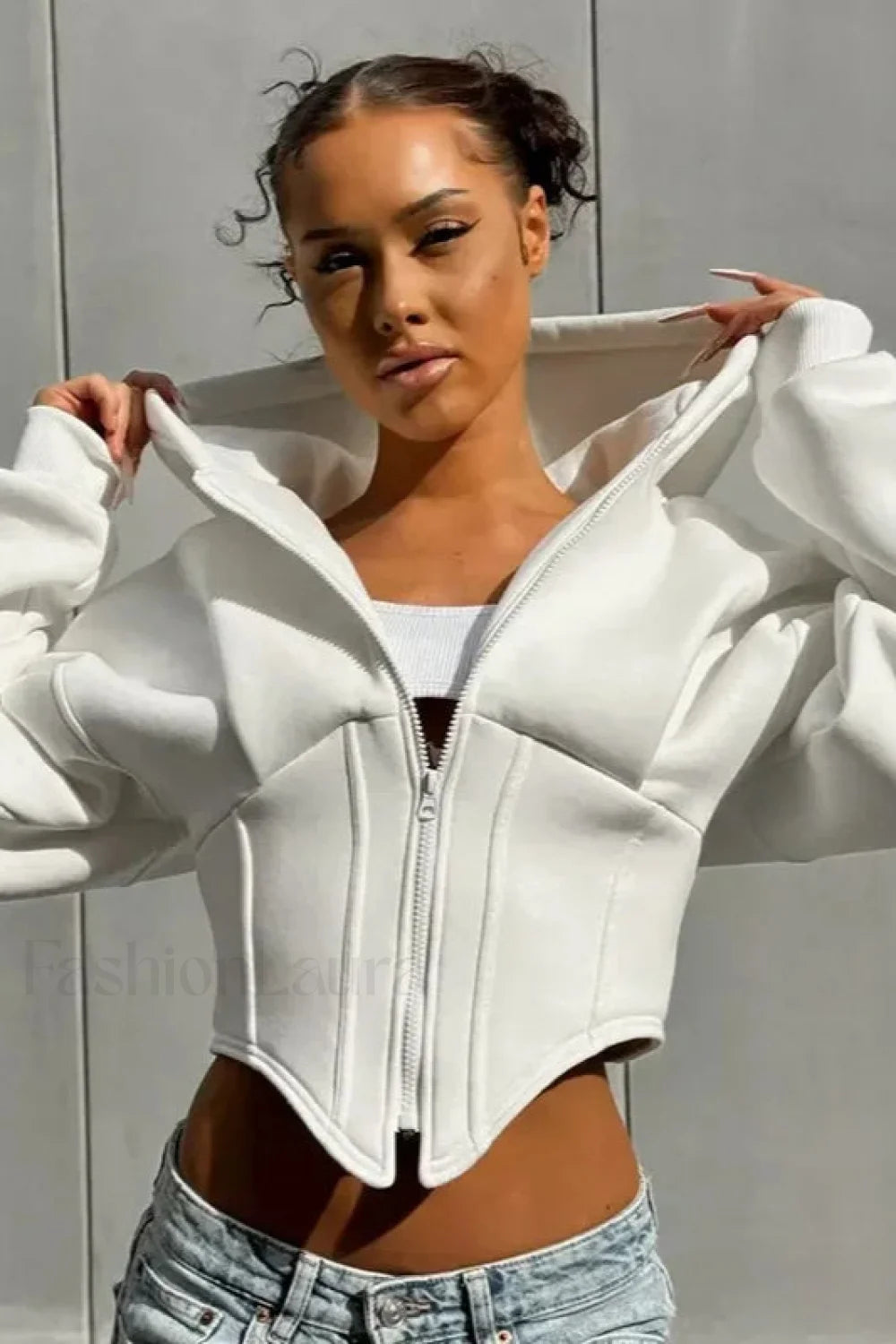 New Streetwear Fleece Zipper Hoodie White / S