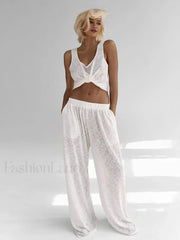 New Summer Sleeveless Pants Two Piece Set Off white / S