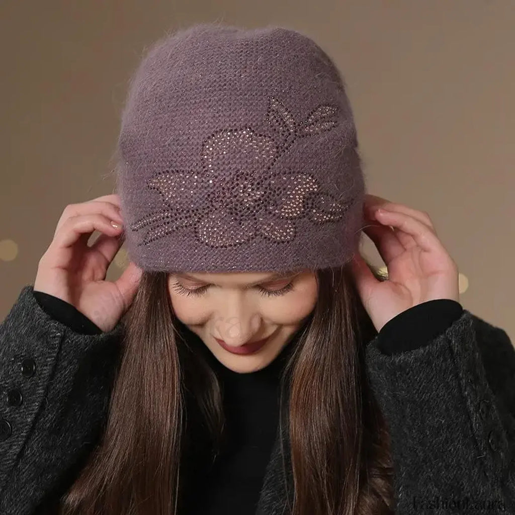 New Winter Fashion Decorate Rabbit Fur Blend Warm Hat