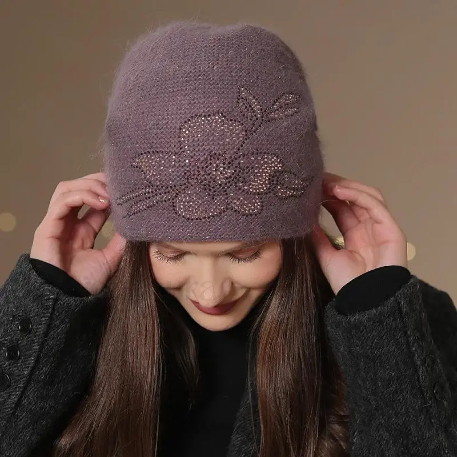 New Winter Fashion Decorate Rabbit Fur Blend Warm Hat