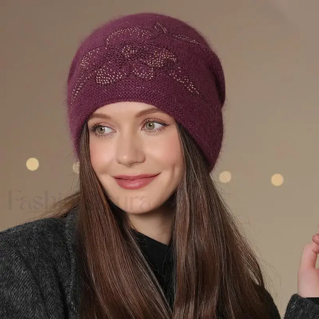 New Winter Fashion Decorate Rabbit Fur Blend Warm Hat