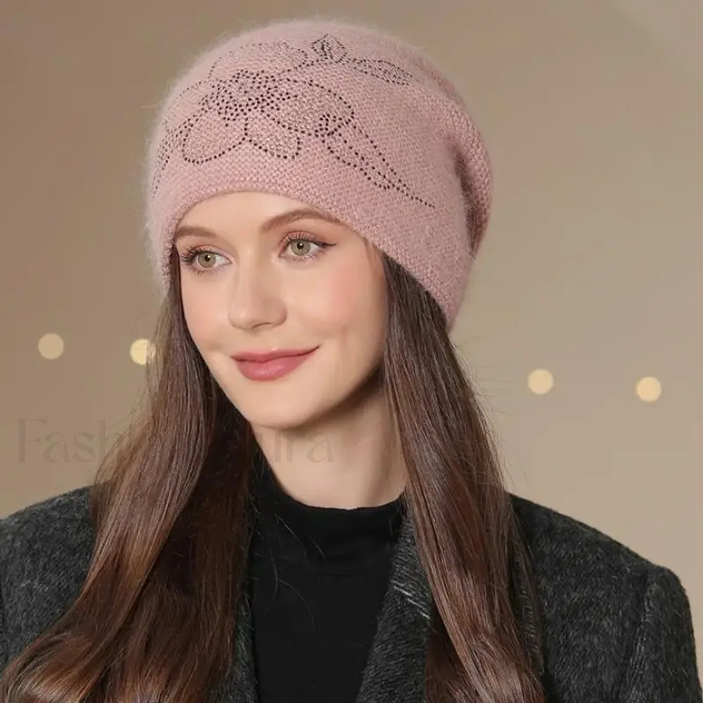 New Winter Fashion Decorate Rabbit Fur Blend Warm Hat