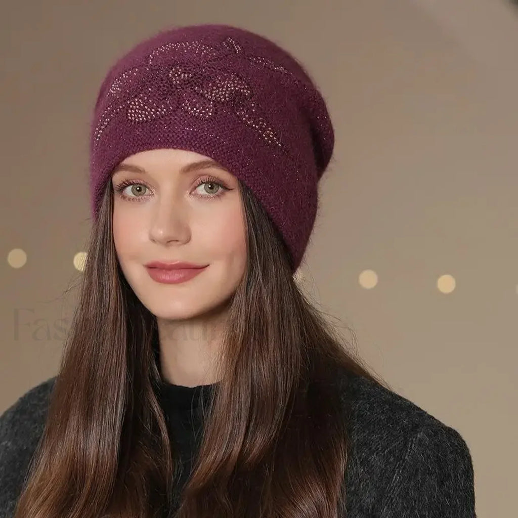 New Winter Fashion Decorate Rabbit Fur Blend Warm Hat Dark Purple / 55cm 60cm