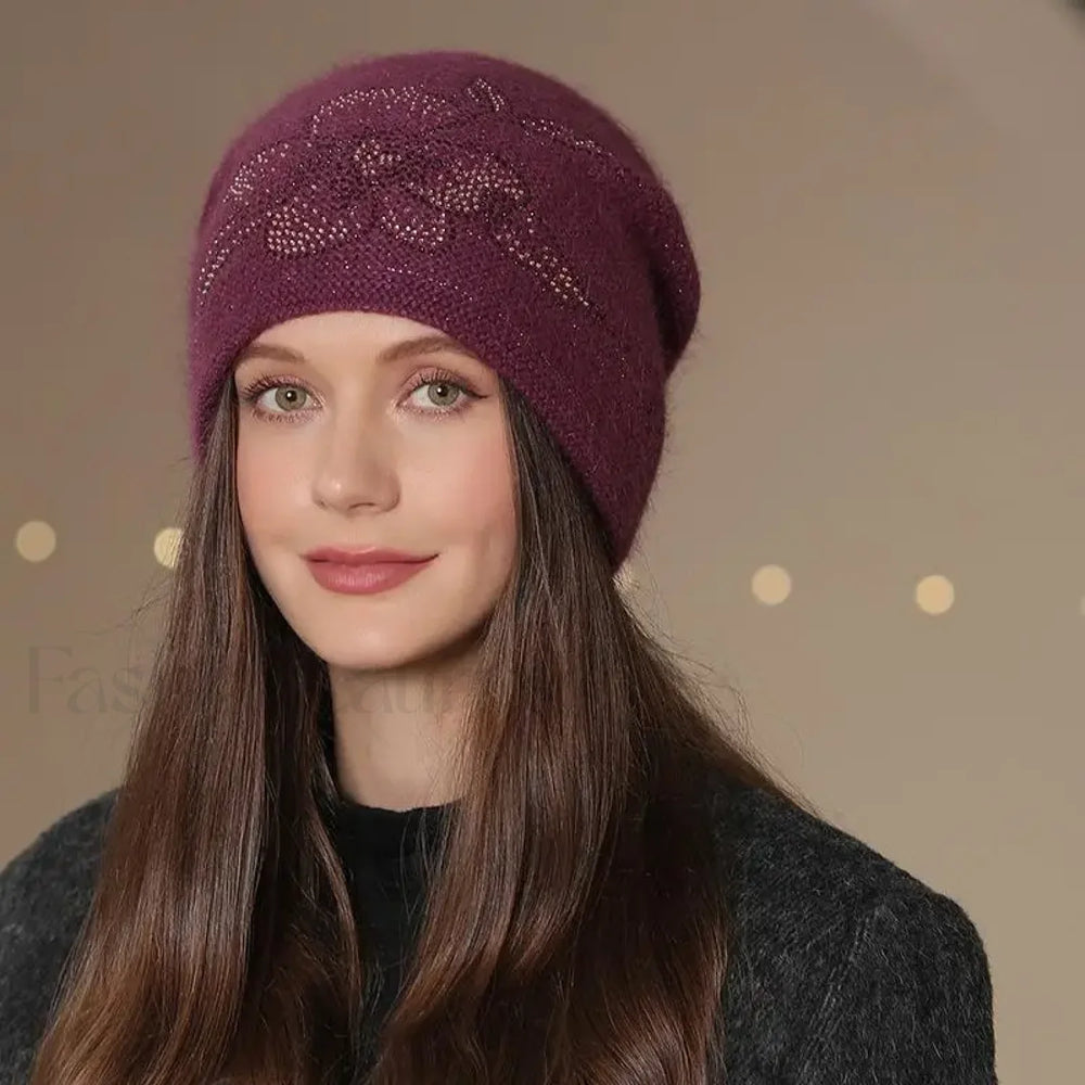 New Winter Fashion Decorate Rabbit Fur Blend Warm Hat Dark Purple / 55cm 60cm