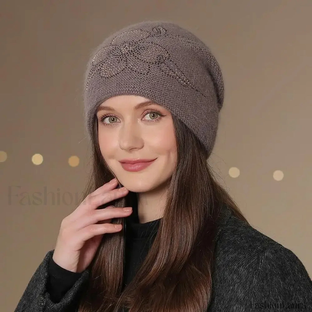 New Winter Fashion Decorate Rabbit Fur Blend Warm Hat Khaki / 55cm 60cm