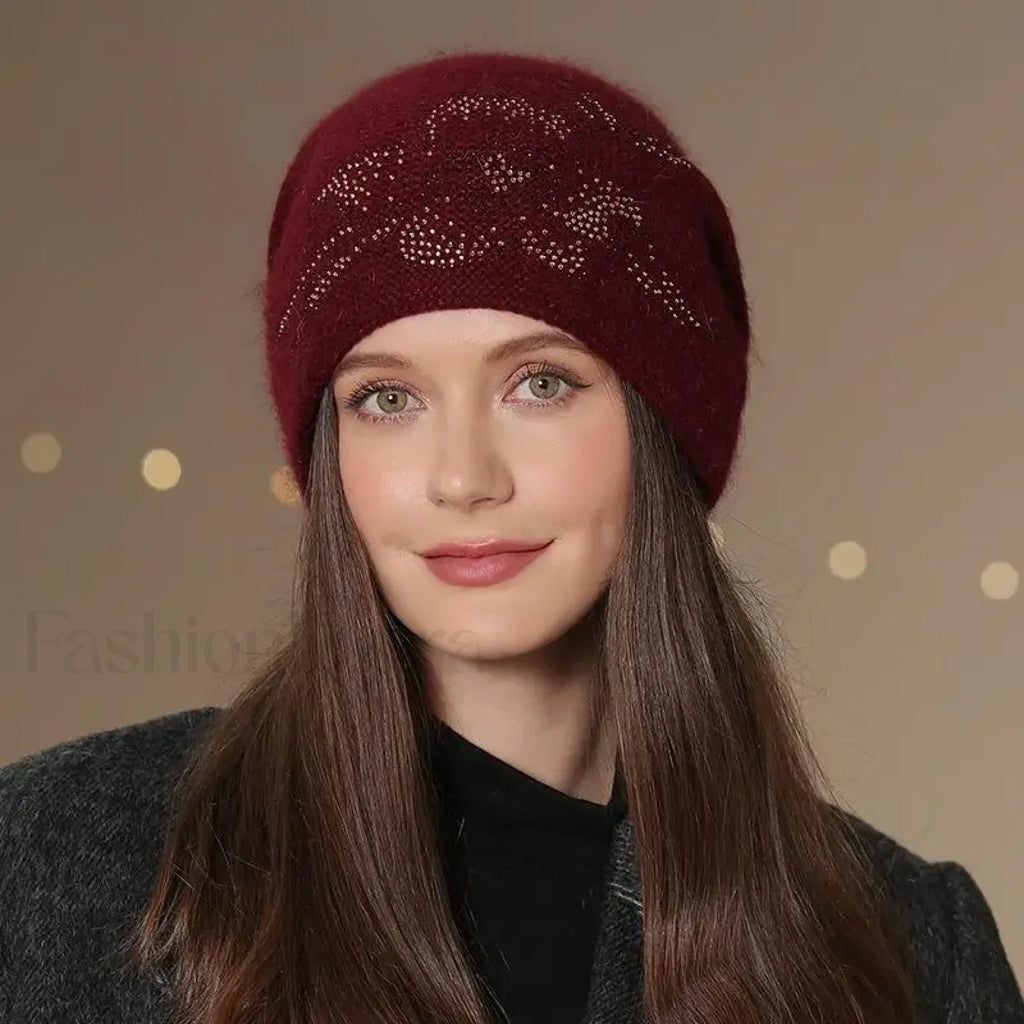 New Winter Fashion Decorate Rabbit Fur Blend Warm Hat Wine Red / 55cm 60cm