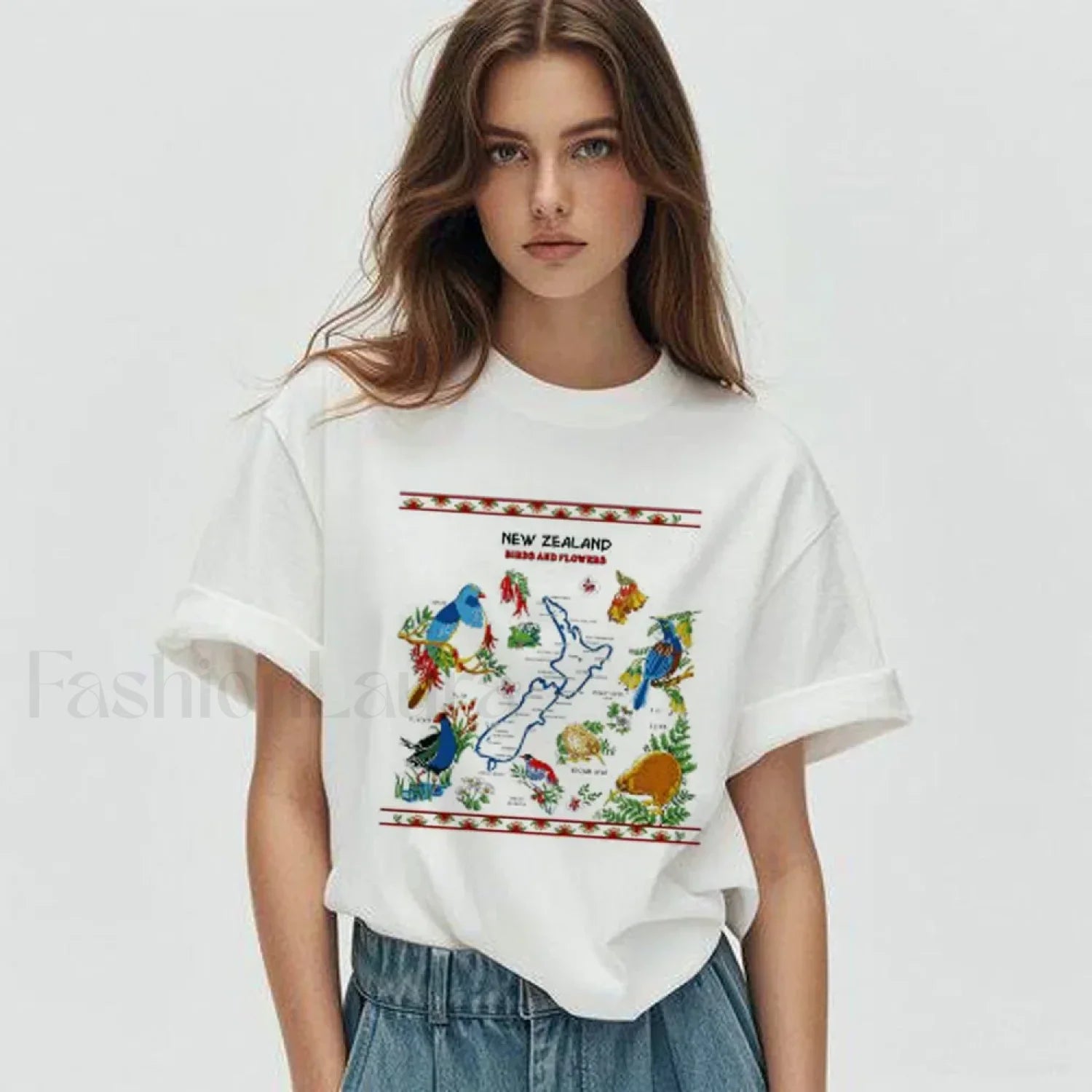 New Zealand Cartoon Summer Loose Casual T Shirt WHITE / M Main image