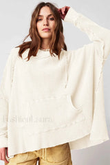 Newly Waffle Oversized Hooded Hoodie Beige / S