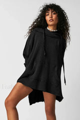 Newly Waffle Oversized Hooded Hoodie Black / S