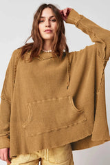 Newly Waffle Oversized Hooded Hoodie Brown / S