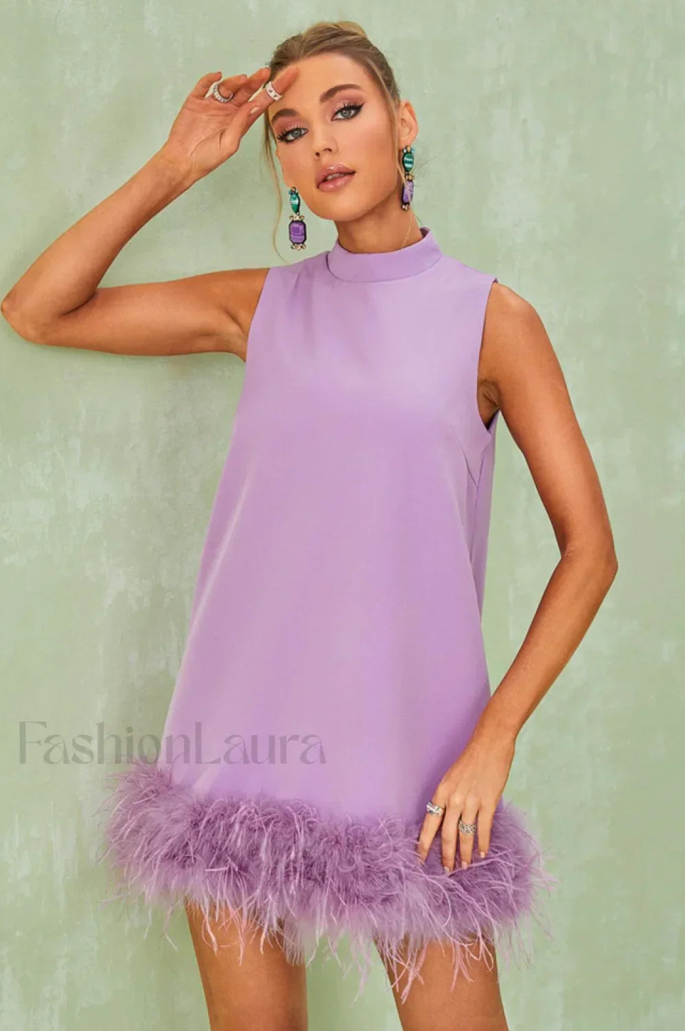 Nisha Feather Stylish Mini Dress S / Lilac Main image