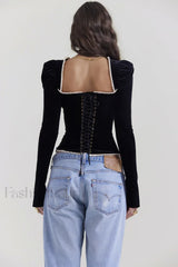 Noa Black Stylish Velvet Corset