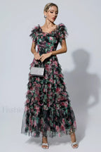 Nola Ruched Stylish Floral Maxi Dress