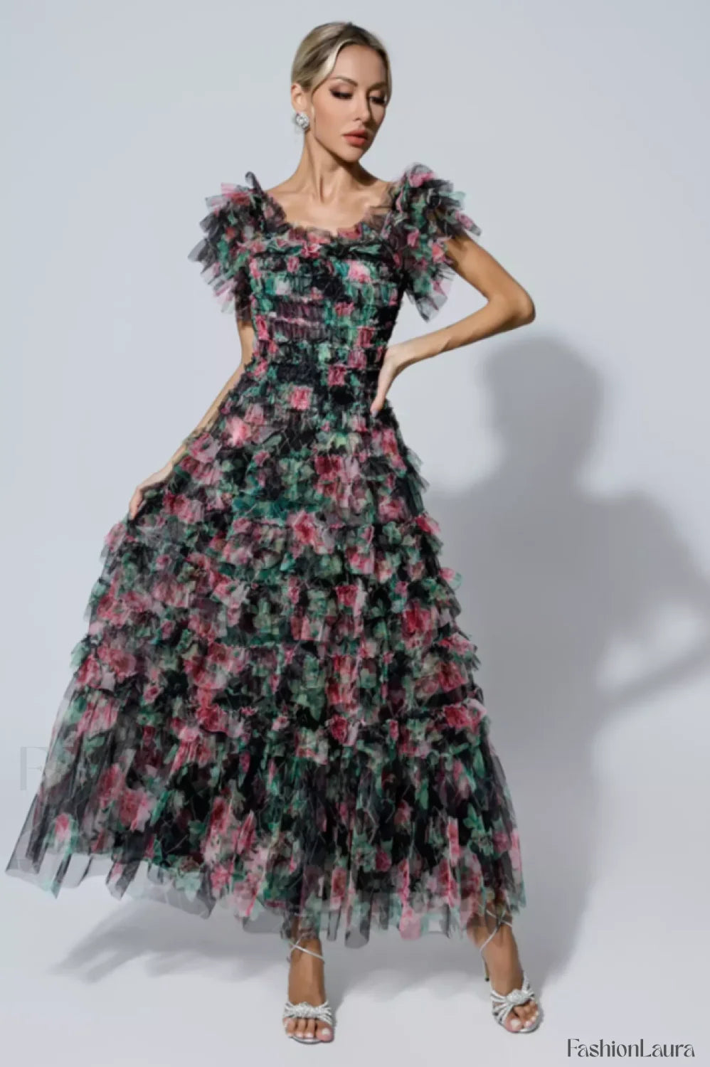 Nola Ruched Stylish Floral Maxi Dress