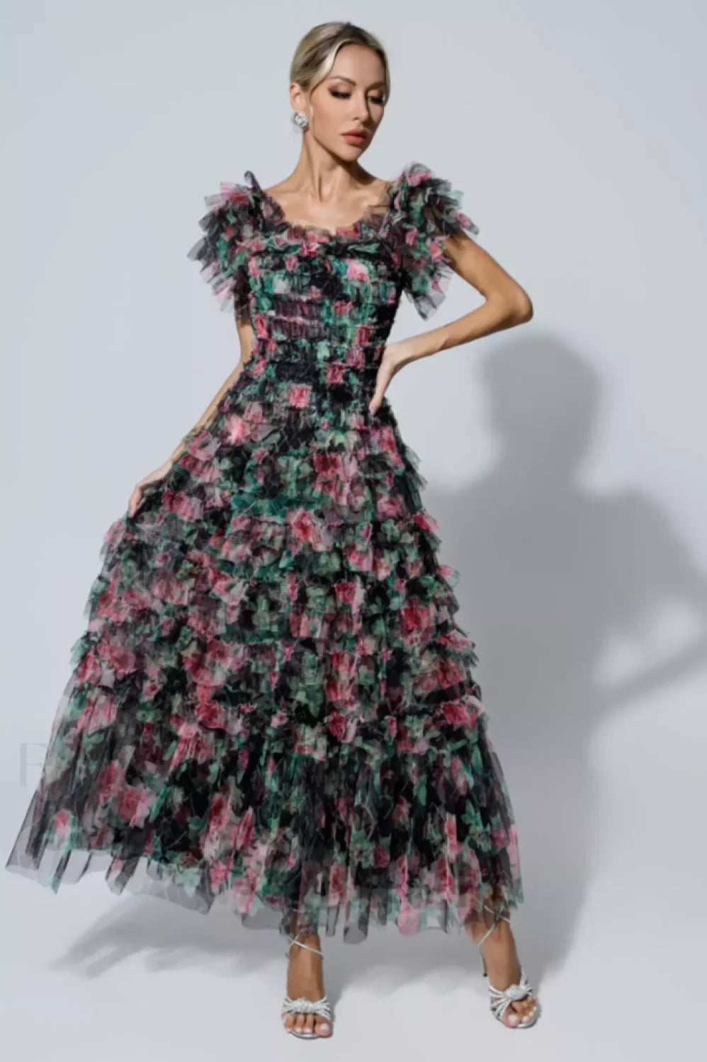 Nola Ruched Stylish Floral Maxi Dress