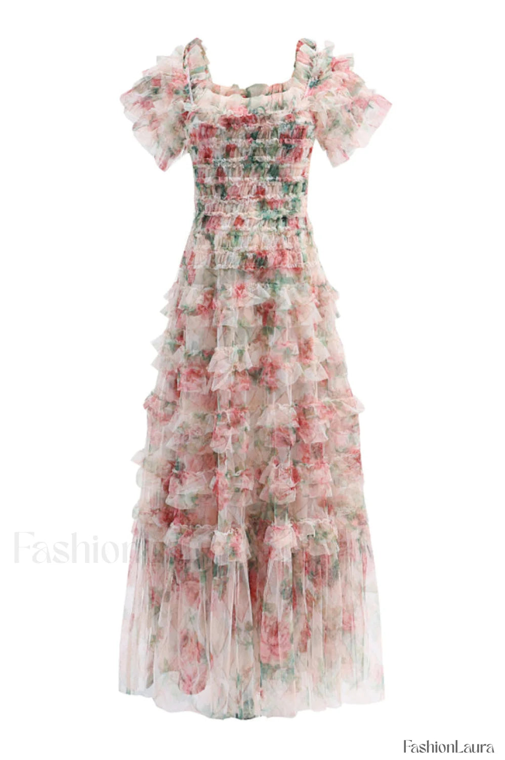 Nola Ruched Stylish Floral Maxi Dress S / Apricot Floral