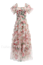 Nola Ruched Stylish Floral Maxi Dress S / Apricot Floral