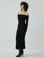 Nostalgia Off Shoulder Long Modern Sleeve Long Sweater Dress Sweaters L