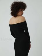 Nostalgia Off Shoulder Long Modern Sleeve Long Sweater Dress Sweaters L