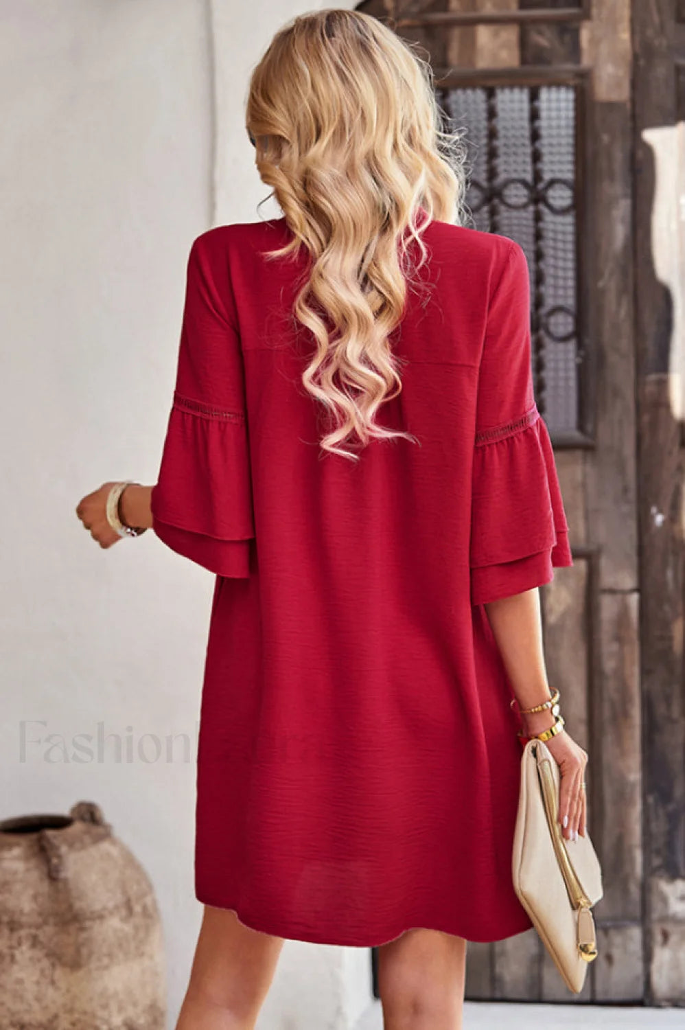 Notched Neck Flare Charming Sleeve Pocket Dress Secondary image