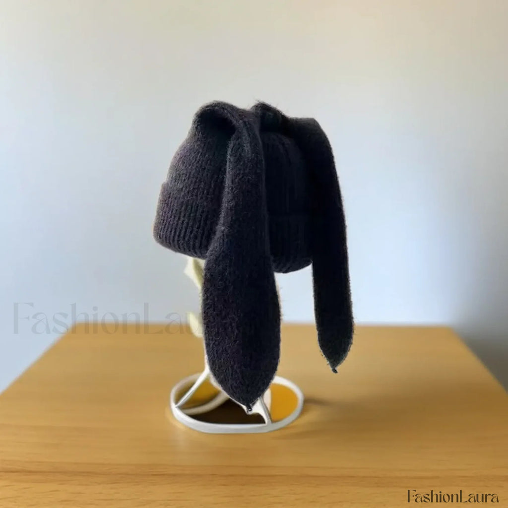 Novelty Cute Rabbit Ears Autumn Winter Skullies Beanies Hat Black / 56 60cm