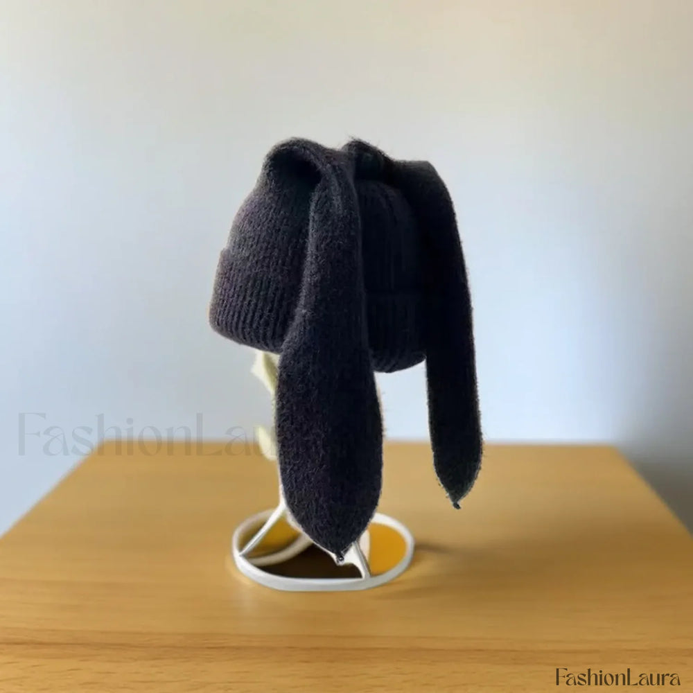 Novelty Cute Rabbit Ears Autumn Winter Skullies Beanies Hat Black / 56 60cm