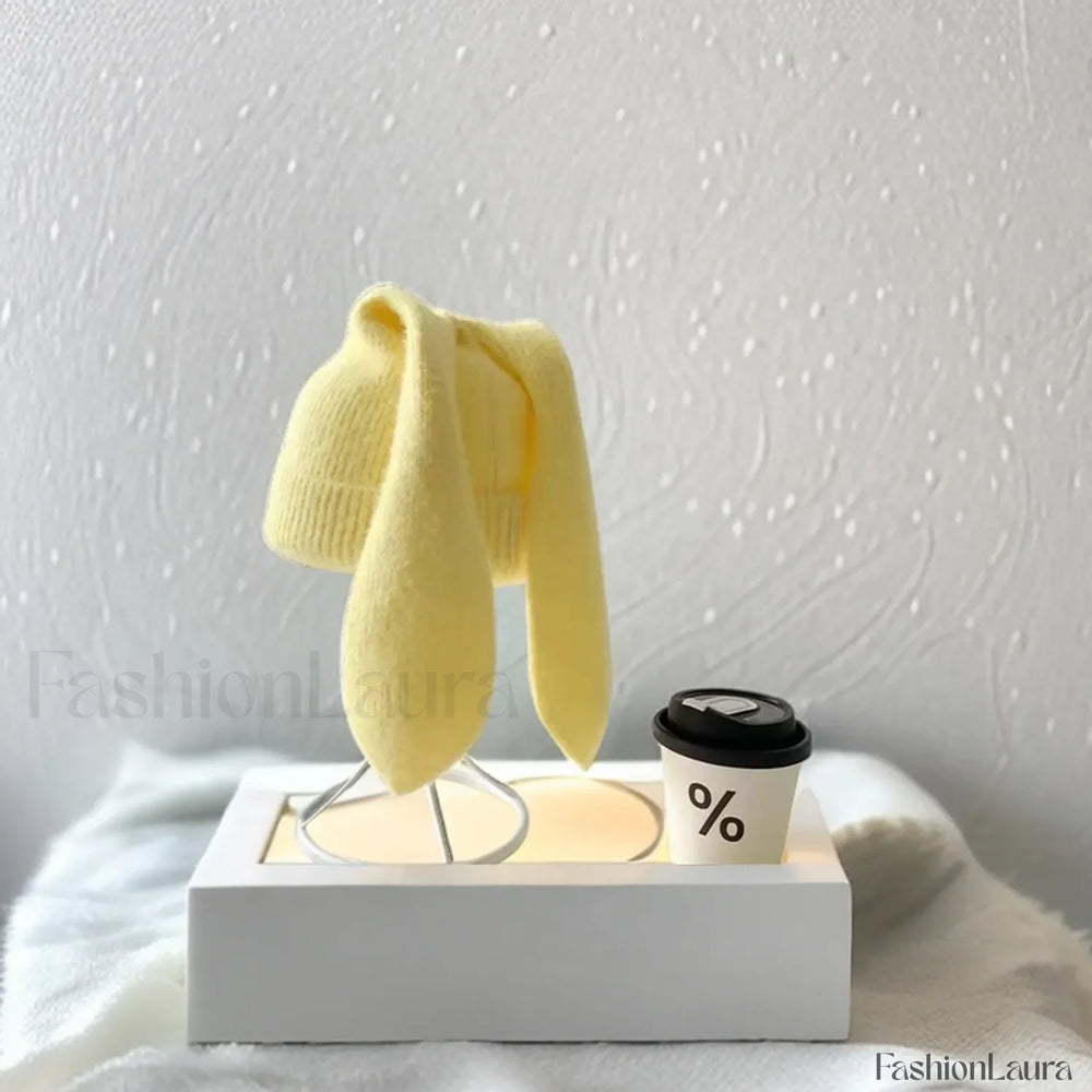 Novelty Cute Rabbit Ears Autumn Winter Skullies Beanies Hat Yellow / 56 60cm