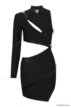 Nude One Shoulder Charming Cutout Bandage Dress XS / Black