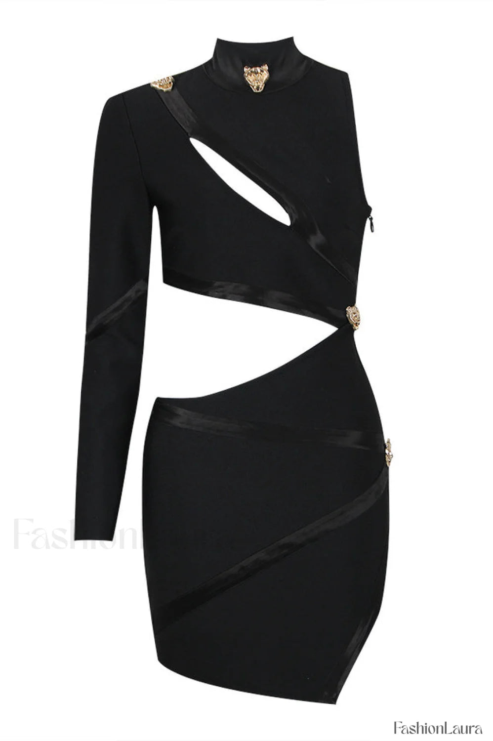 Nude One Shoulder Charming Cutout Bandage Dress XS / Black