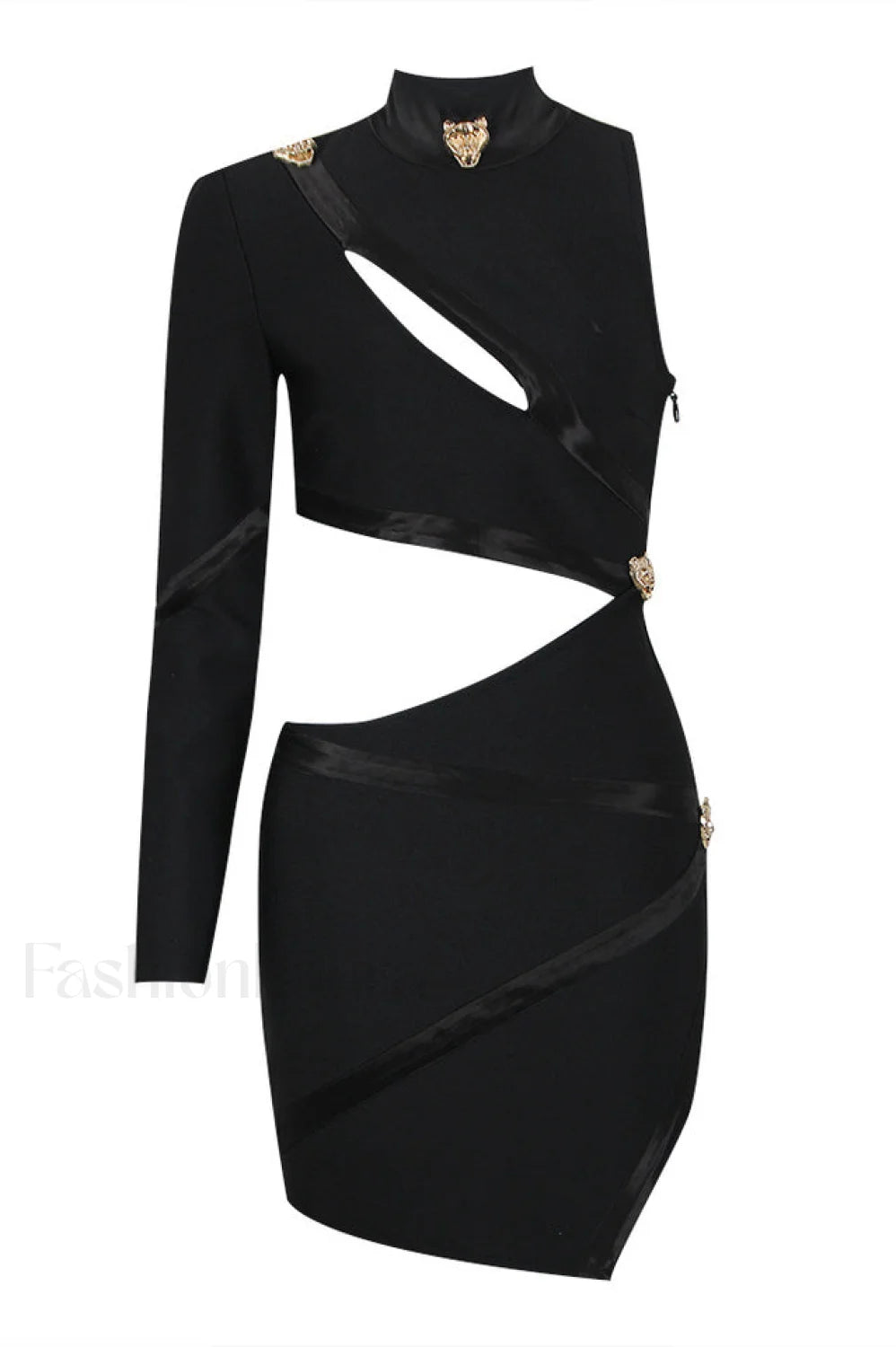Nude One Shoulder Charming Cutout Bandage Dress XS / Black