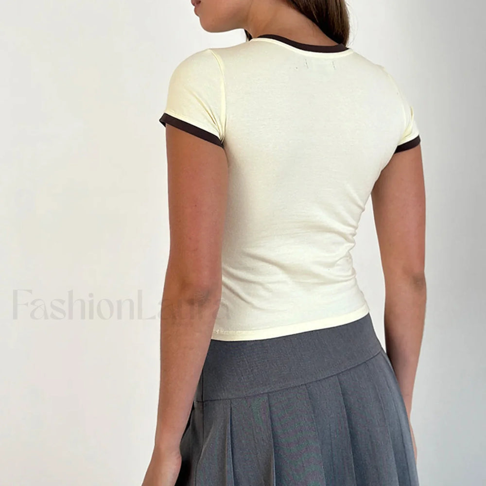 Number Print Slim Crop Top T Shirt