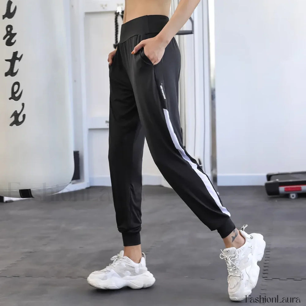 Nylon Drawstring Pocket Yoga Joggers Sweatpants Black / S