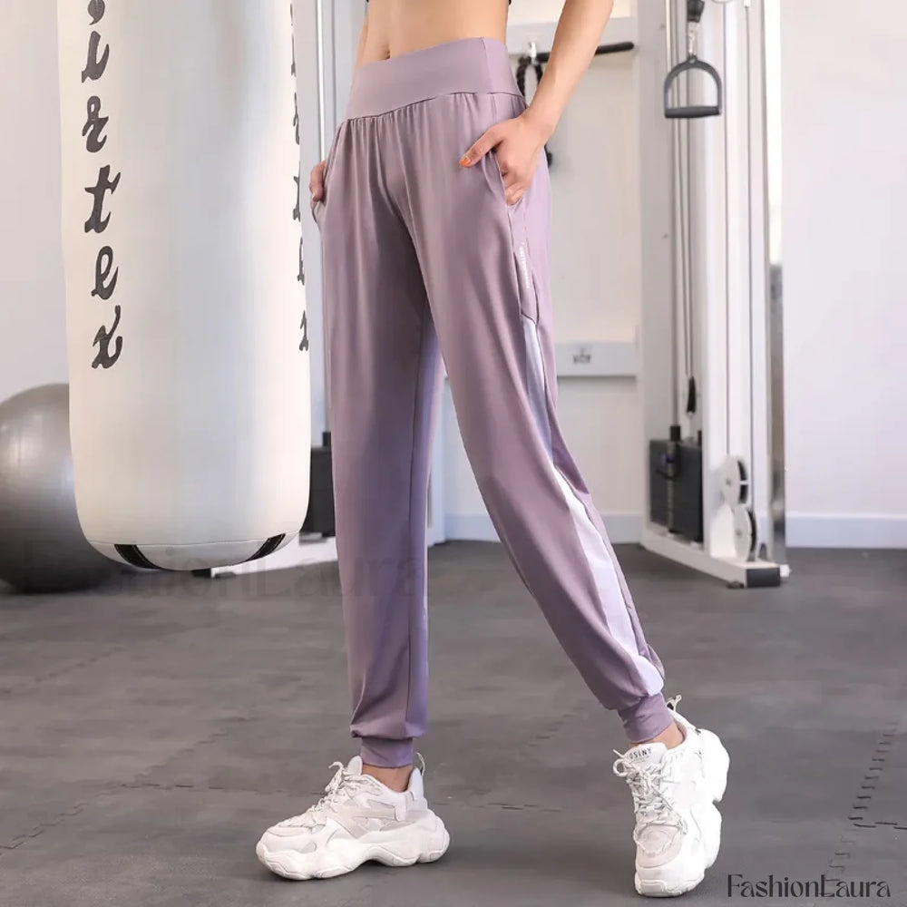 Nylon Drawstring Pocket Yoga Joggers Sweatpants Purple / S