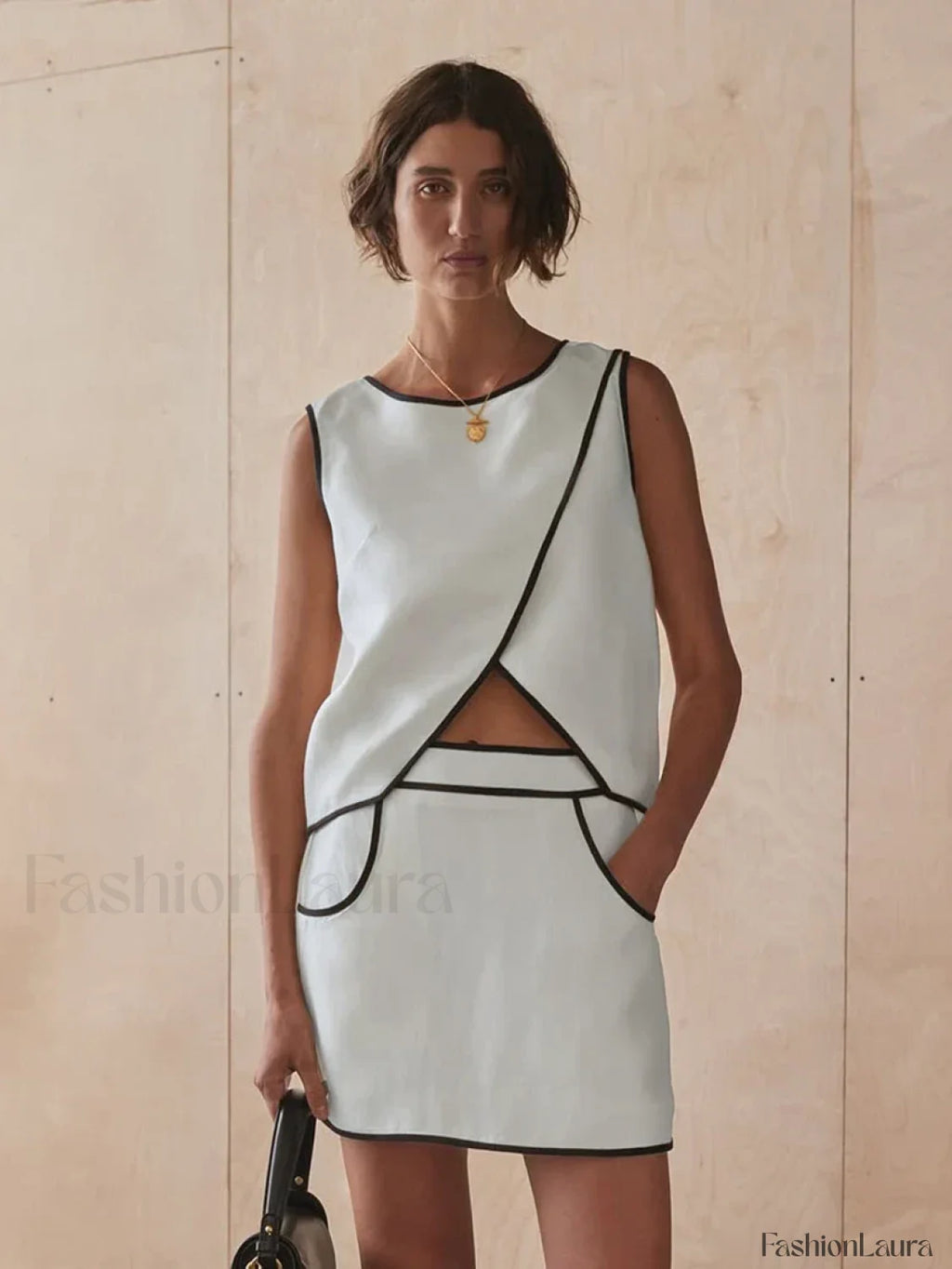 O Neck Sleeveless Skirt Two Piece Set WHITE / S