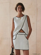 O Neck Sleeveless Skirt Two Piece Set WHITE / S